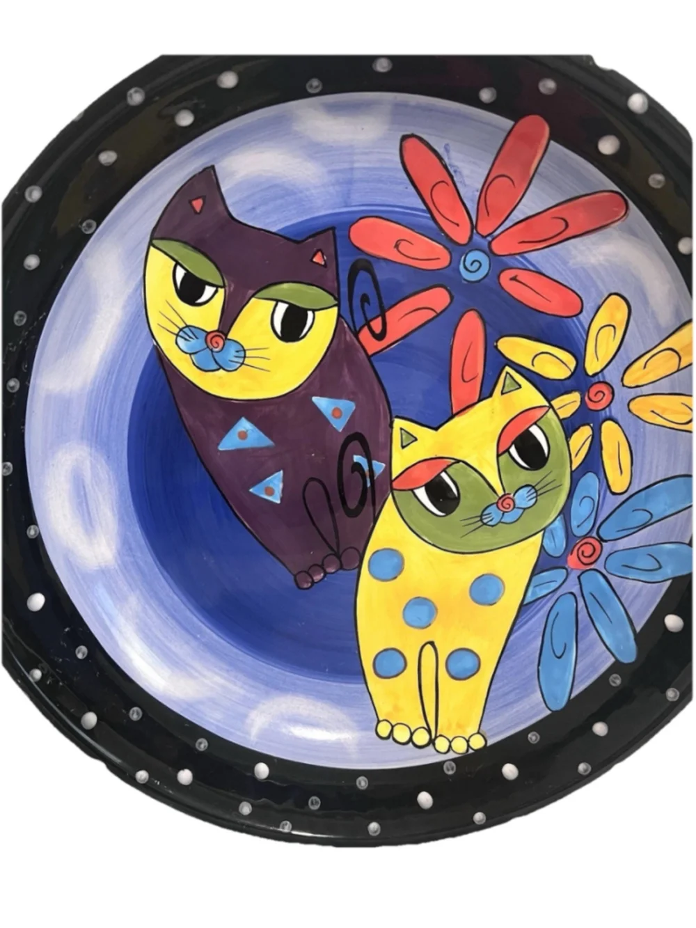 Milson and Louis Cats & Flowers BIG Platter 13” Hand Painted Whimsical Bowl